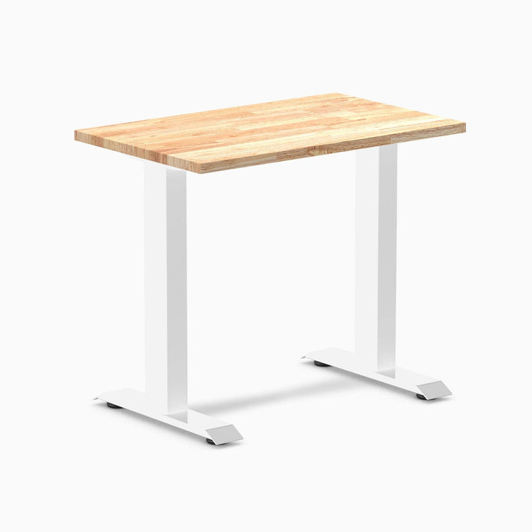 Desky fixed mini rubberwood sit stand desk in natural rubber
