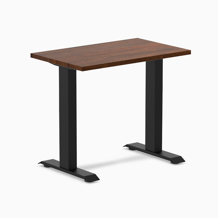 Desky fixed mini rubberwood sit stand desk in dark walnut