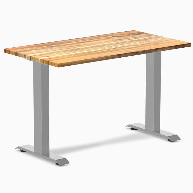 Desky Zero Mini Hardwood Office Desk-Fixed Desks-Desky-Teak-1100x600mm-Grey-Desky® Australia