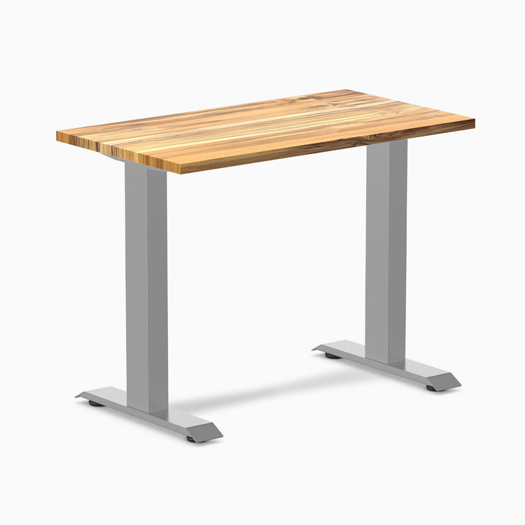 Desky Zero Mini Hardwood Office Desk-Fixed Desks-Desky-Teak-900x500mm-Grey-Desky® Australia