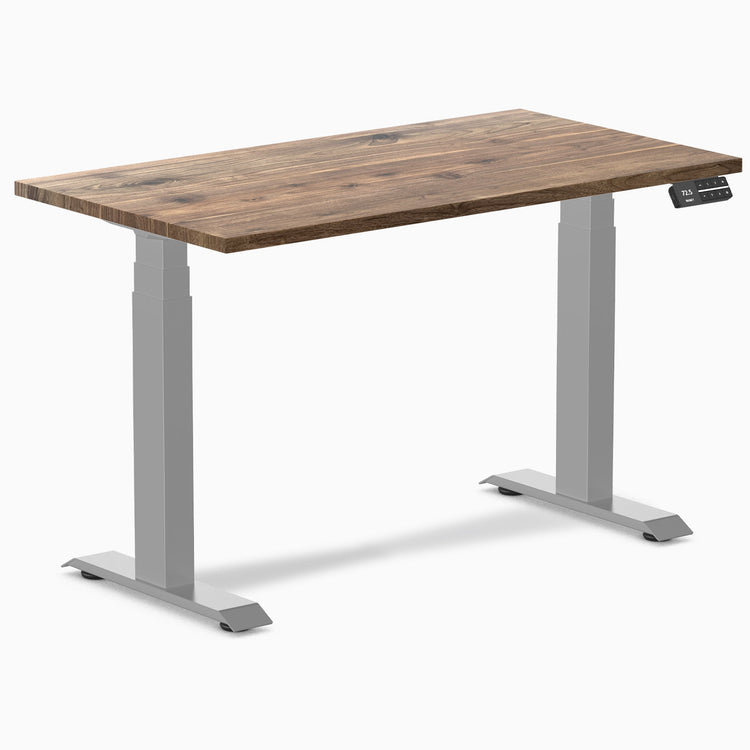 Desky Dual Mini Hardwood Sit Stand Desk-Dual Desks-Desky-Natural Walnut Hardwood-1100x600mm-Grey-Desky® Australia