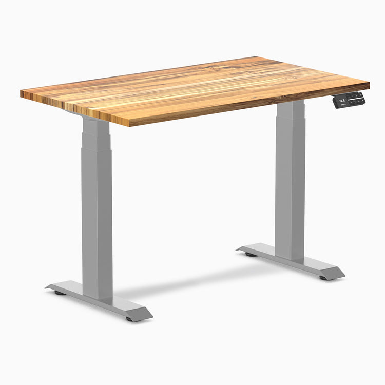 Desky Dual Mini Hardwood Sit Stand Desk-Dual Desks-Desky-Teak-1000x600mm-Grey-Desky® Australia