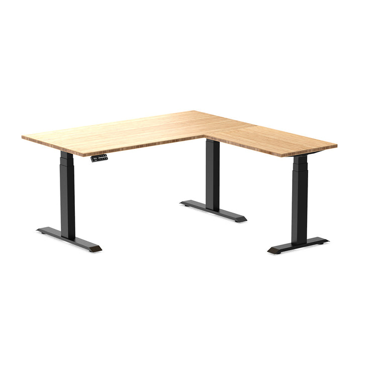 l-shape bamboo sit stand desk