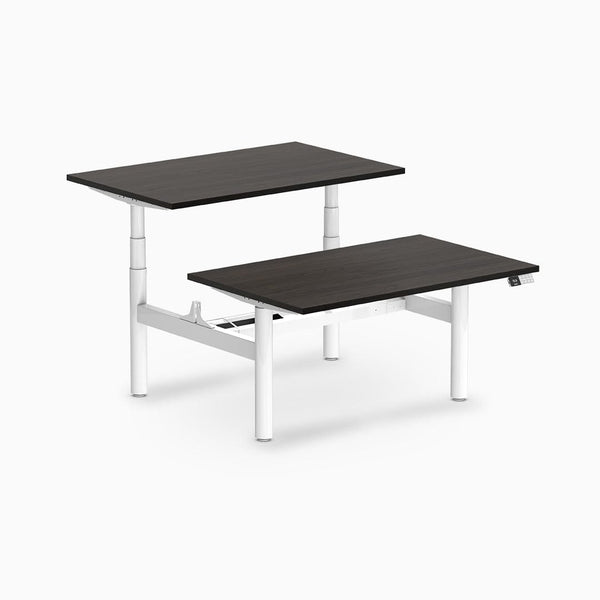 Desky electric Back to Back Round Leg Melamine burnished wood desktop