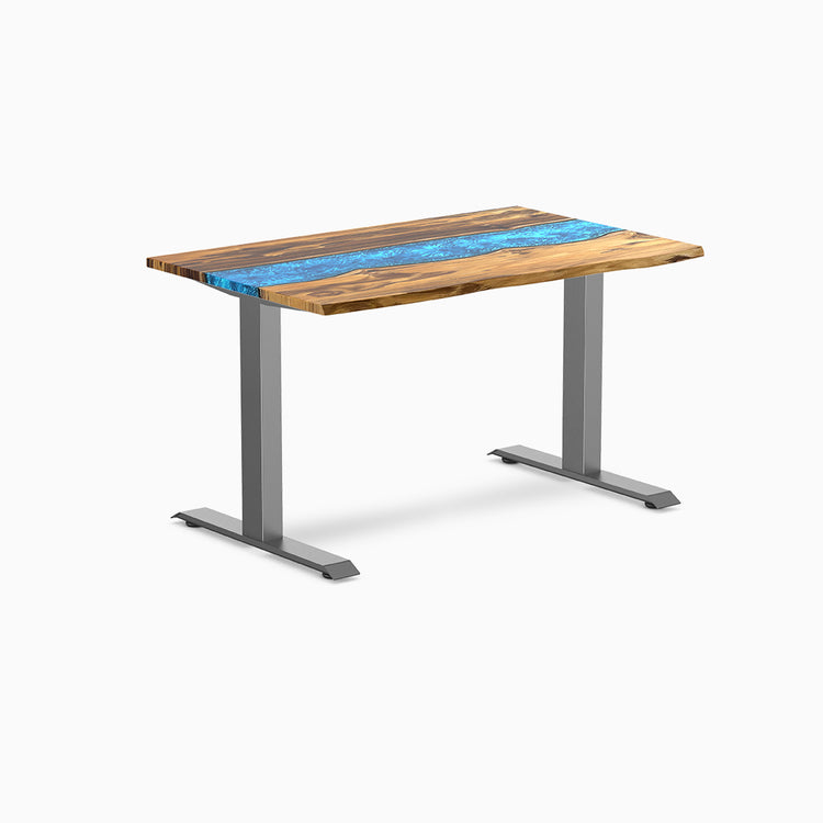 Desky fixed resin hardwood desk in teak blue river 1200mm