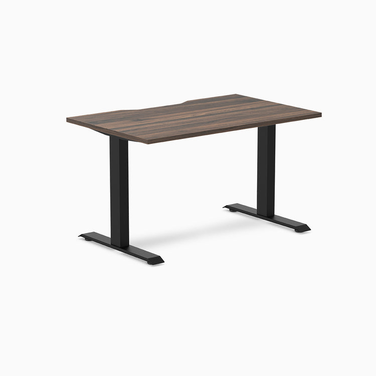 Fixed scalloped jarrah melamine desk with black legs 1200mm