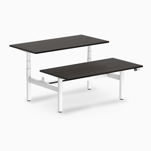 Desky electric Back to Back Round Leg Melamine burnished wood desktop