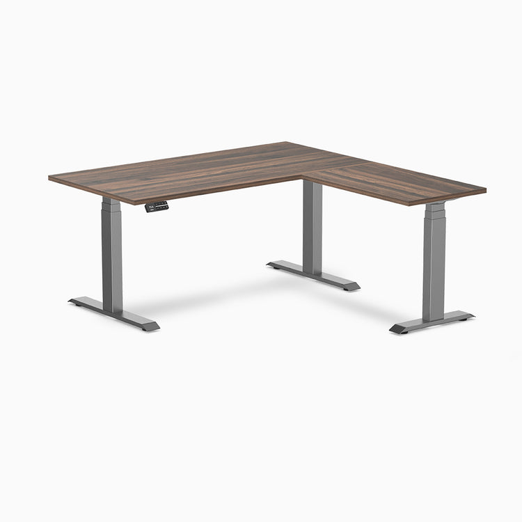 Desky eco L-shape standing desk in jarrah legno melamine desktop