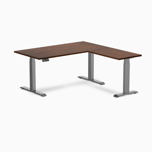 Desky L-shape standing desk red walnut with space grey legs 1500mm