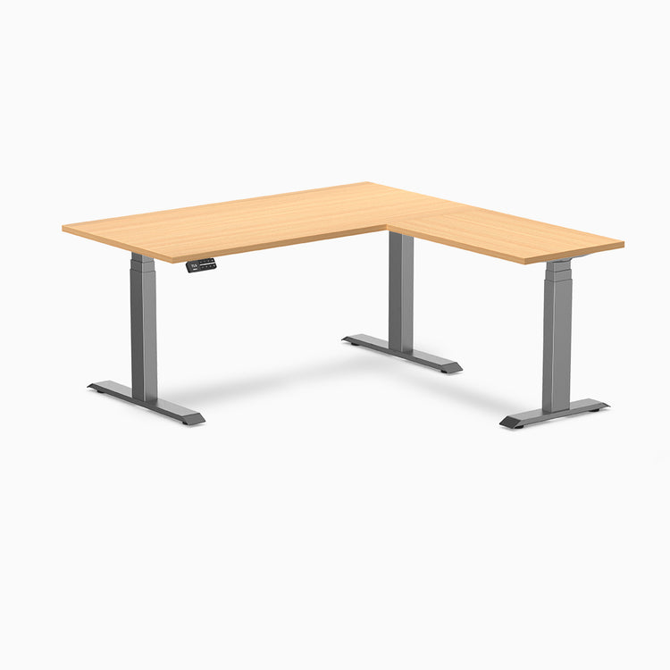 Desky eco L-shape standing desk in select beech melamine desktop