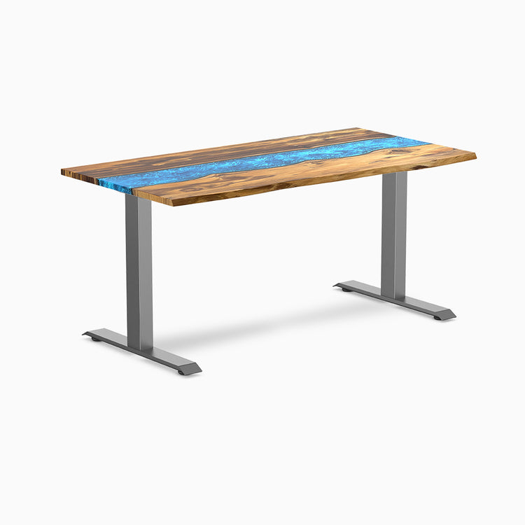 Desky fixed resin hardwood desk in teak blue river 1500mm