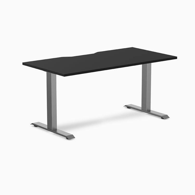 Fixed scalloped black melamine desk with space grey legs