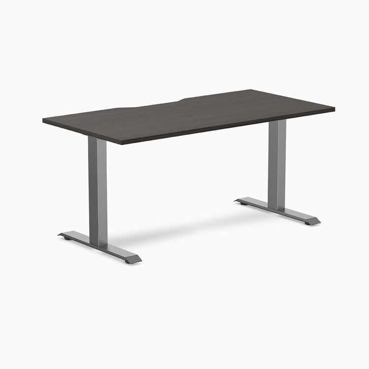 Fixed scalloped burnished wood melamine desk with space grey legs 1500mm