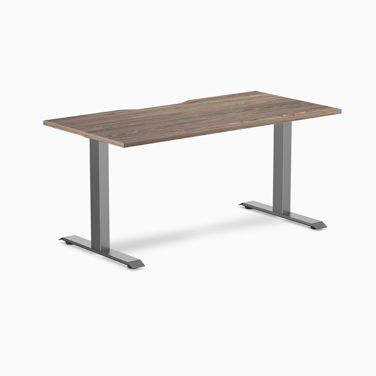 Fixed scalloped natural walnut melamine desk with space grey legs