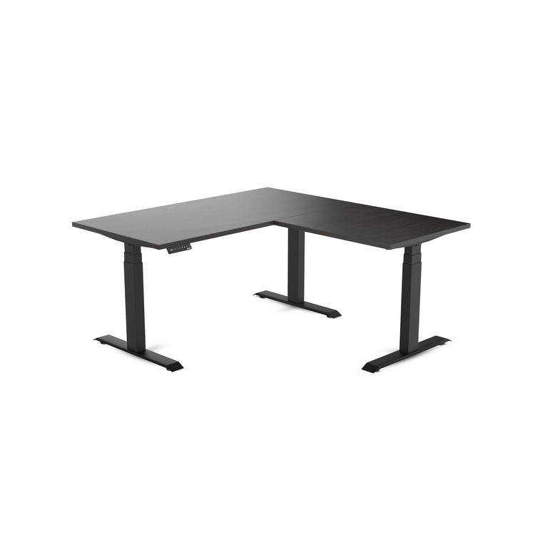 Desky Eco L-Shape Melamine Sit Stand Desk Burnished Wood -Desky®