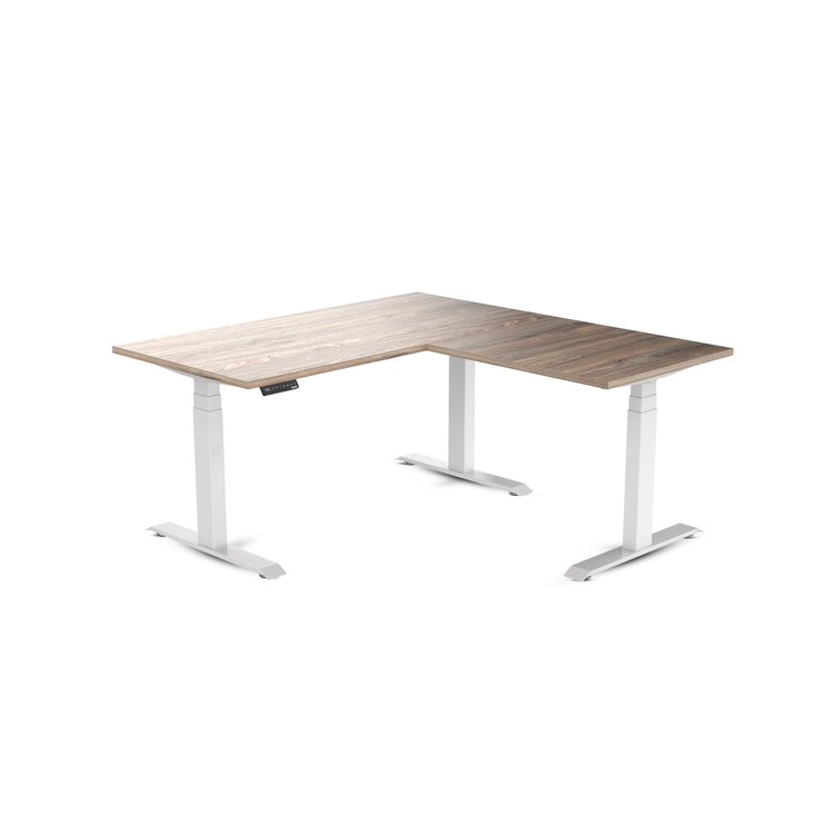 Desky Eco L-Shape Melamine Sit Stand Desk Natural Walnut -Desky®
