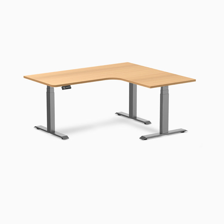 Desky L-shape standing desk select beech with space grey legs