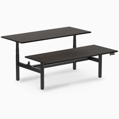 Desky electric Back to Back Round Leg Melamine burnished wood desktop