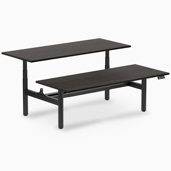 Desky electric Back to Back Round Leg Melamine burnished wood desktop
