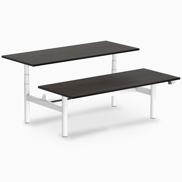 Desky electric Back to Back Round Leg Melamine burnished wood desktop