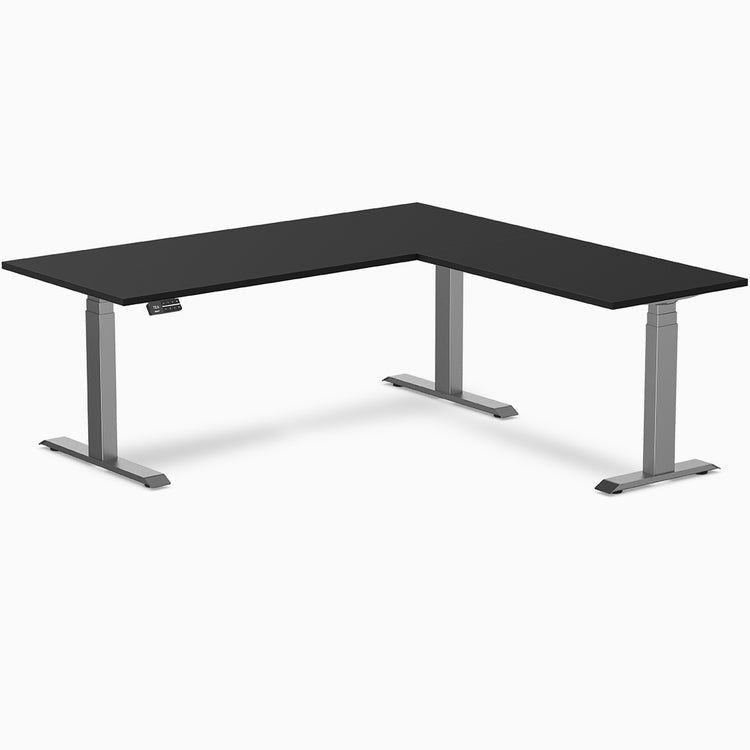 Desky eco L-shape standing desk in black melamine desktop