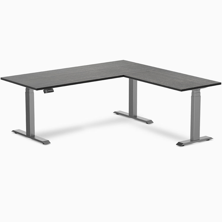 Desky dark bamboo standing desk l-shape in space grey 1800mm