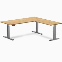 Desky L-shape standing desk light oak with space grey legs