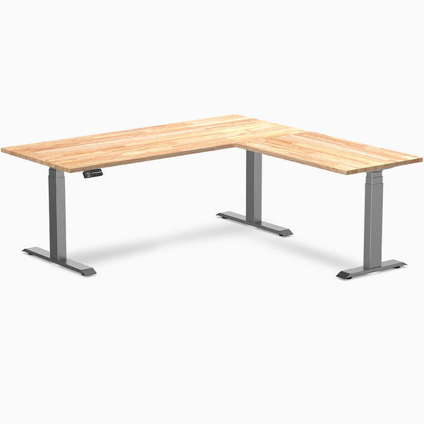 Desky L-shape standing desk natural with space grey legs