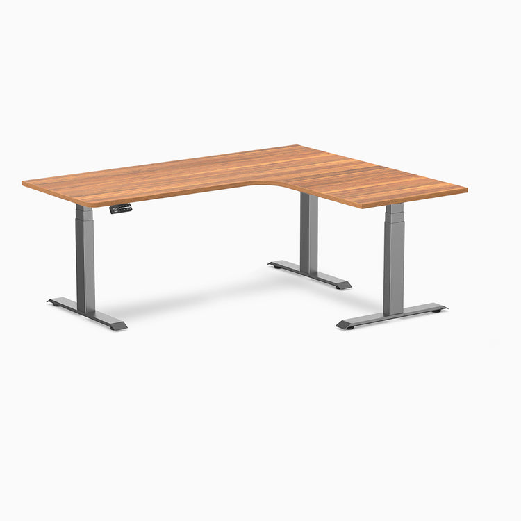 Desky L-shape standing desk prime oak with space grey legs