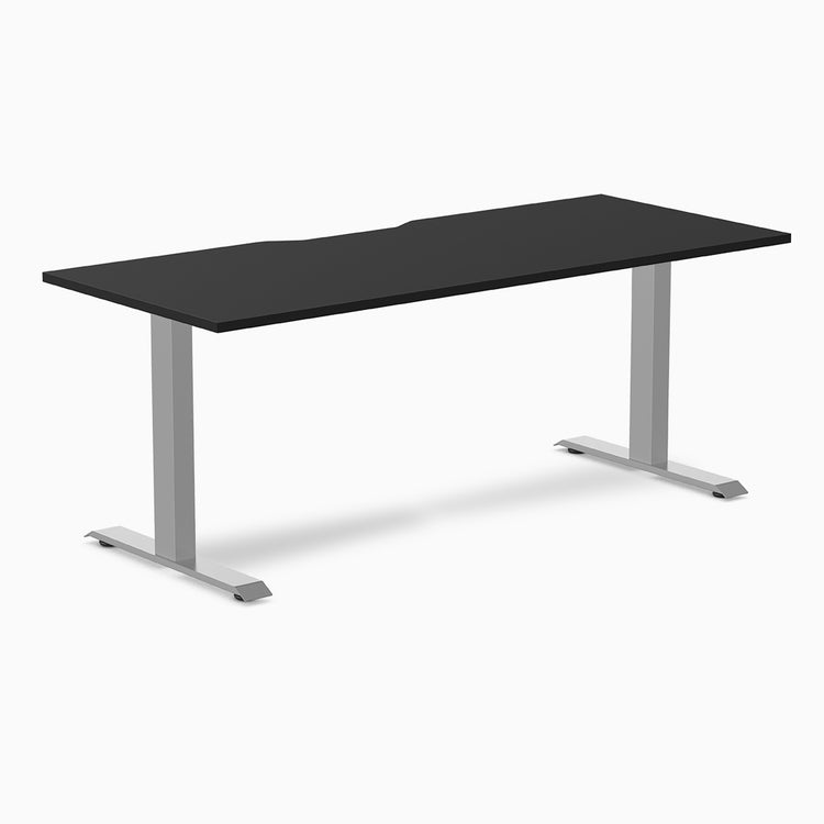 Fixed scalloped black melamine desk with grey legs