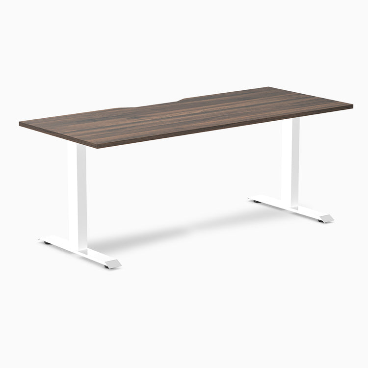 Fixed scalloped jarrah melamine desk with black white legs 1800mm