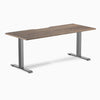 Fixed scalloped natural walnut melamine desk with space grey legs