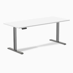 Desky Single Sit Stand Desk, White desktop, Space Grey frame