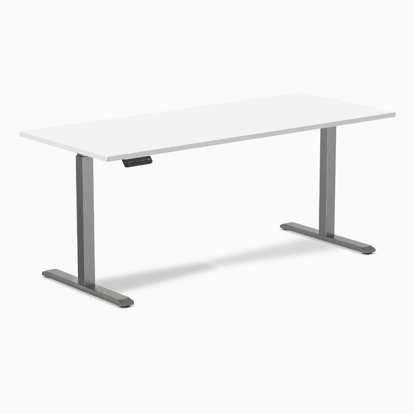 Desky Single Sit Stand Desk, White desktop, Space Grey frame
