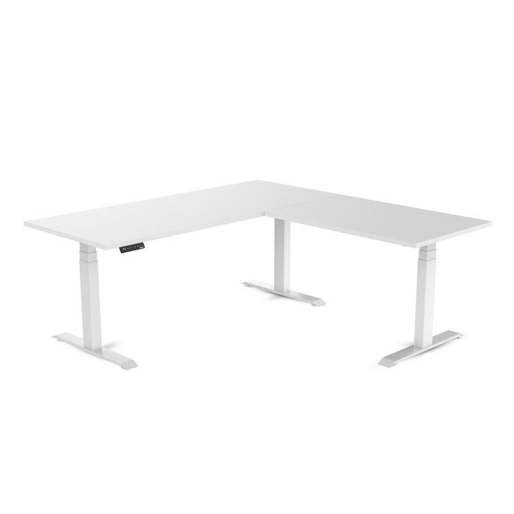 Desky Eco L-Shape Melamine Sit Stand Desk White -Desky®