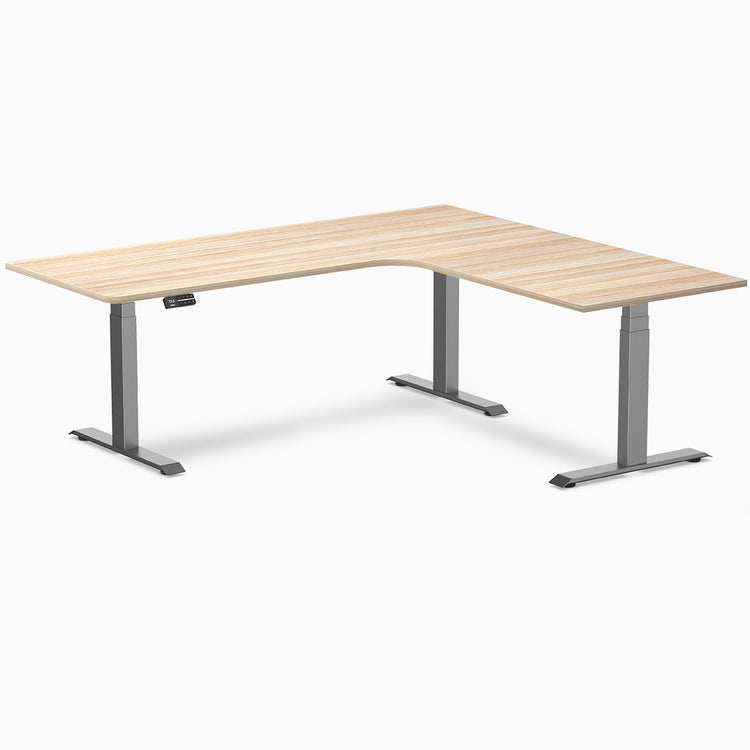 Desky L-shape standing desk classic oak with space grey legs