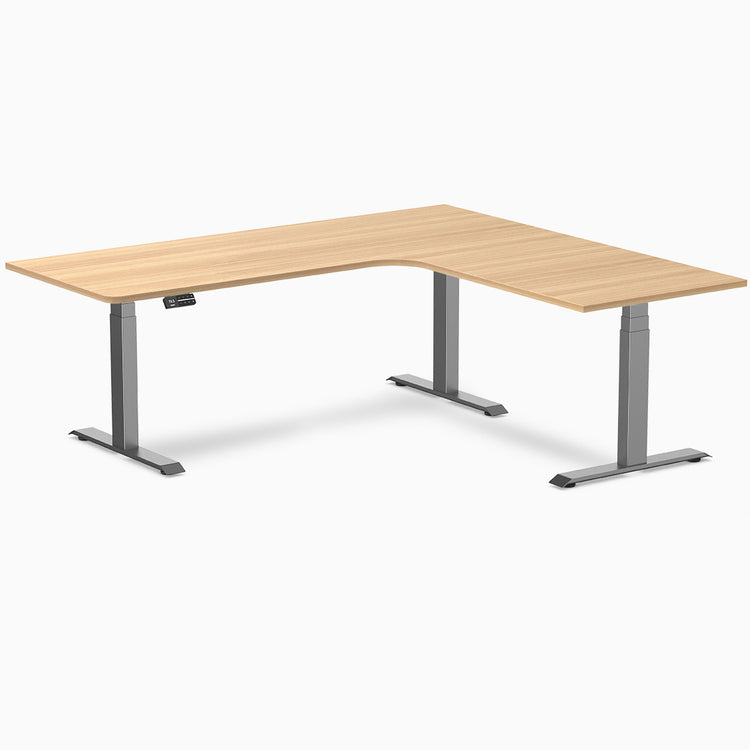 Desky L-shape standing desk sublime teak with space grey legs