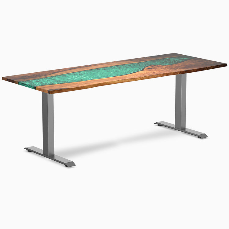 Desky fixed resin hardwood desk in natural walnut river 2000mm