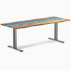 Desky fixed resin hardwood desk in teak blue river 2000mm