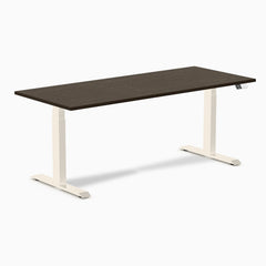 Desky Dual Bamboo Sit Stand Desk, Dark Bamboo desktop, Wheat frame
