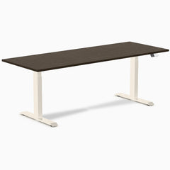 Desky Dual Bamboo Sit Stand Desk, Dark Bamboo desktop, Wheat frame