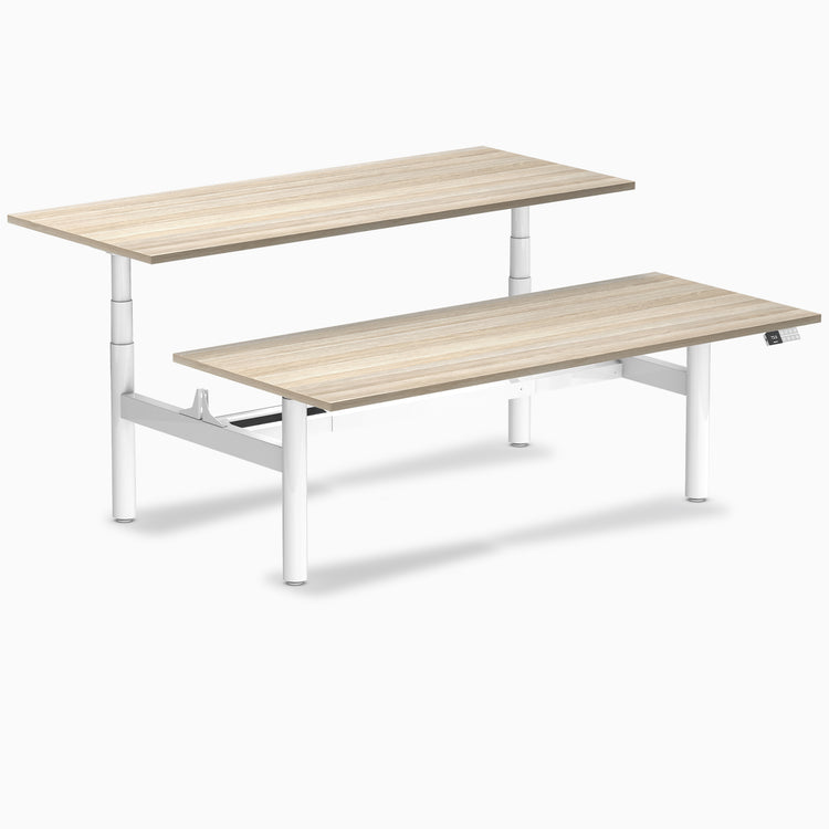 Desky Back to Back Round Leg Melamine Sit Stand Workstation