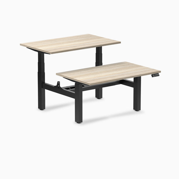 Desky Back to Back Melamine Sit Stand Workstation, Classic Oak desktop, Matte Black frame