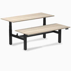 Desky Back to Back Melamine Sit Stand Workstation, Classic Oak desktop, Matte Black frame