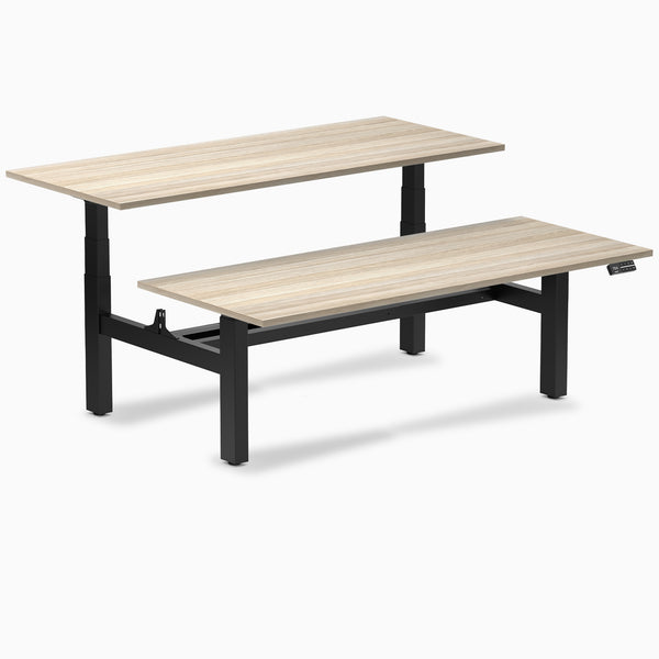 Desky Back to Back Melamine Sit Stand Workstation, Classic Oak desktop, Matte Black frame