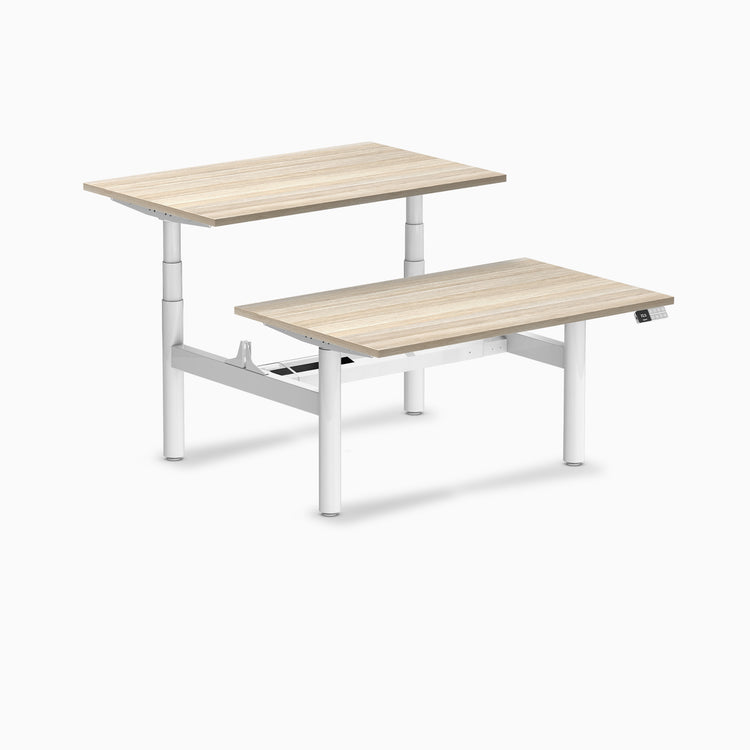 Desky Back to Back Round Leg Melamine Sit Stand Workstation