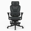 A black ergonomic office chair with a mesh back, adjustable armrests, a padded seat, and a five-wheel base, shown against a plain white background.