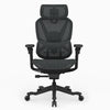 A black ergonomic office chair with a high mesh back, adjustable armrests, and a five-star wheeled base, shown against a plain white background.