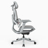 A modern ergonomic office chair with a light gray mesh seat and back, a curved light gray frame, adjustable armrests, and a black five-star wheeled base, shown from a side profile view on a white background.