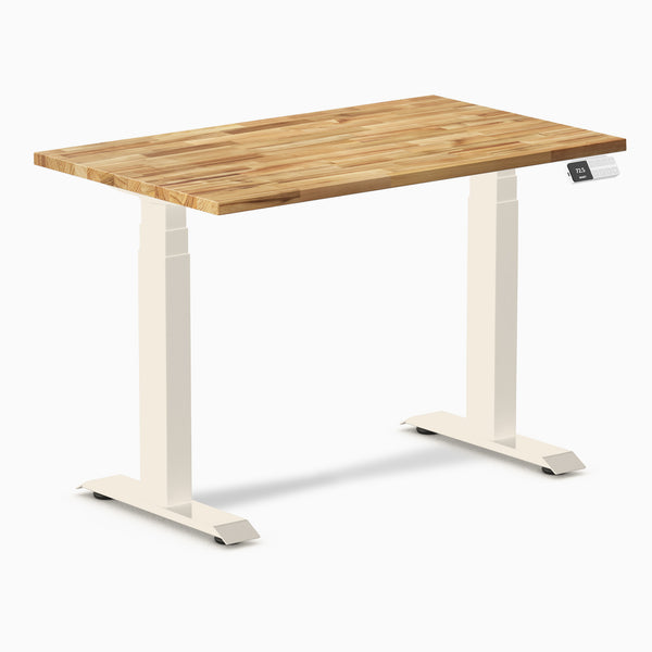 Desky Dual Mini Hardwood Sit Stand Desk, Acacia desktop, Wheat frame